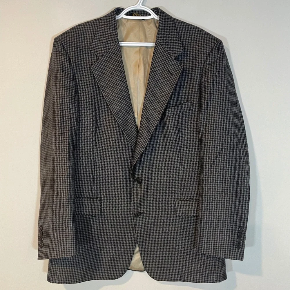 Racquet Club Mens Houndstooth Blazer Sport Coat‎ Wool Two Button 46R Colorful